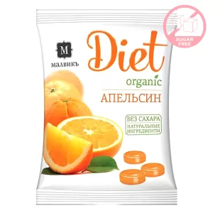 Diet "Orange" Organic Candy, SUGAR FREE, Malvik, 50 g