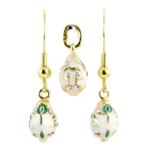 Russian Style Pendant and Earrings Jewelry Set "Bouquet" (white), 1220-37-04