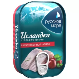 Herring Fillet-Pieces in Red Wine Sauce ISLANDKA, Russian Sea, 115g/ 4.06 oz