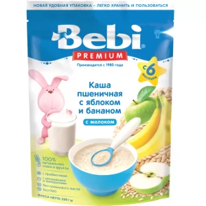 Baby Milk Wheat Porridge with Apple & Banana | 6+ Months, Bebi Premium, 200 g/ 0.44lb