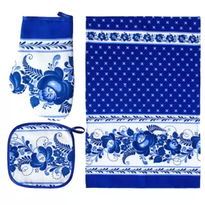 Kitchen Textile Gift Set Gzhel - Potholder Oven Mitt Towel  (A30012)