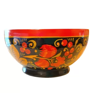 Wooden Decor Bowl, Classic Khokhloma Hand-Painted 5.7"