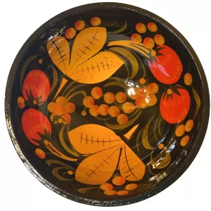 Wooden Decor Bowl, Black Khokhloma Hand-Painted 4"
