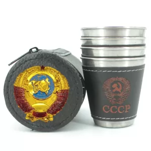 Stainless Steel Shot Glass Coat of Arms of the USSR 4 items in Сase, 30ml