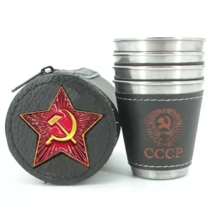 Stainless Steel Shot Glass Red Star 4 items in Сase, 70ml