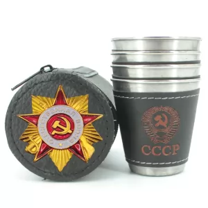Stainless Steel Shot Glass Medal WW2 4 items in Сase, 150ml