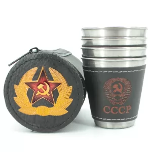 Stainless Steel Shot Glass Cockade Soldier's Star of the USSR 4 items in Сase, 150ml