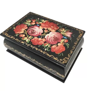 Lacquered Jewelry Box, "Zhostovo Classic Flowers №5, 3.5x2.5x1.5''