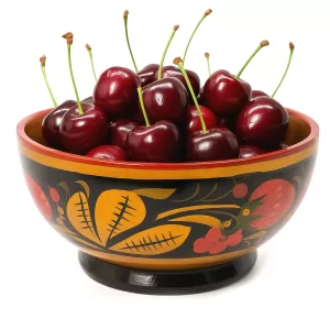 Wooden Bowl, Classic Khokhloma Hand-Painted 5''