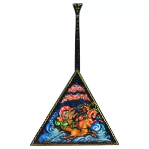 Wooden Balalaika Jewellery Box Russian Lacquer Miniature "Troika", 6х3.5 inches