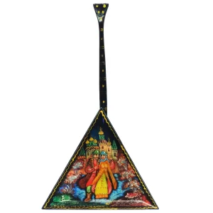 Wooden Balalaika Jewellery Box Russian Lacquer Miniature "Merchant Kalashnikov", 6х3.5 inches