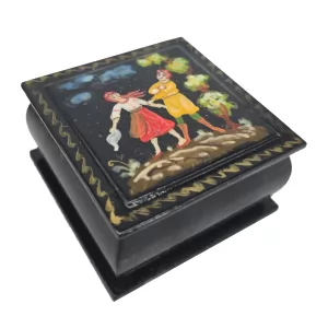 Wooden Jewellery Box Russian Lacquer Miniature "Date", 2.5x2.5x1"