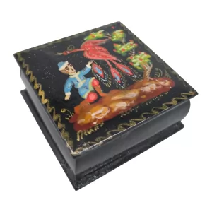 Wooden Jewellery Box Russian Lacquer Miniature "Magic Feather", 2.5x2.5x1"
