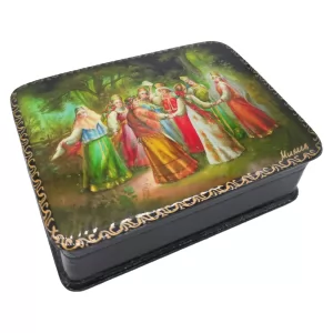 Wooden Jewellery Box Russian Lacquer Miniature "Russian Round Dance", 4x3x1.5"