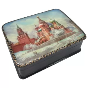 Wooden Jewellery Box Russian Lacquer Miniature "Kremlin", 4x3x1.5"