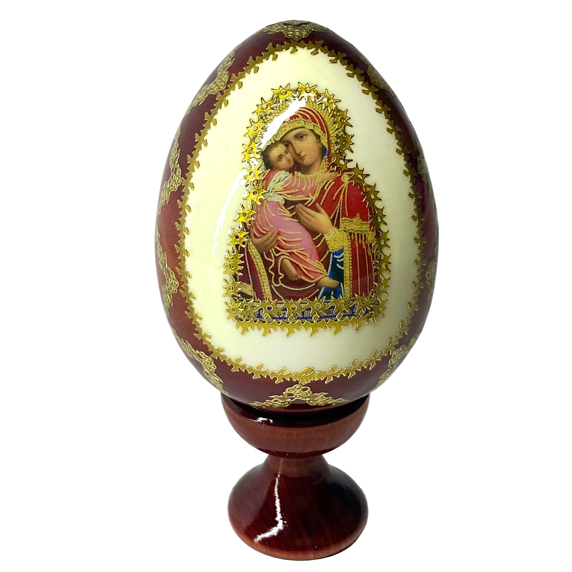 Russian Souvenir Wooden Egg Icon Mother Of God Vladimirskaya height 3.5