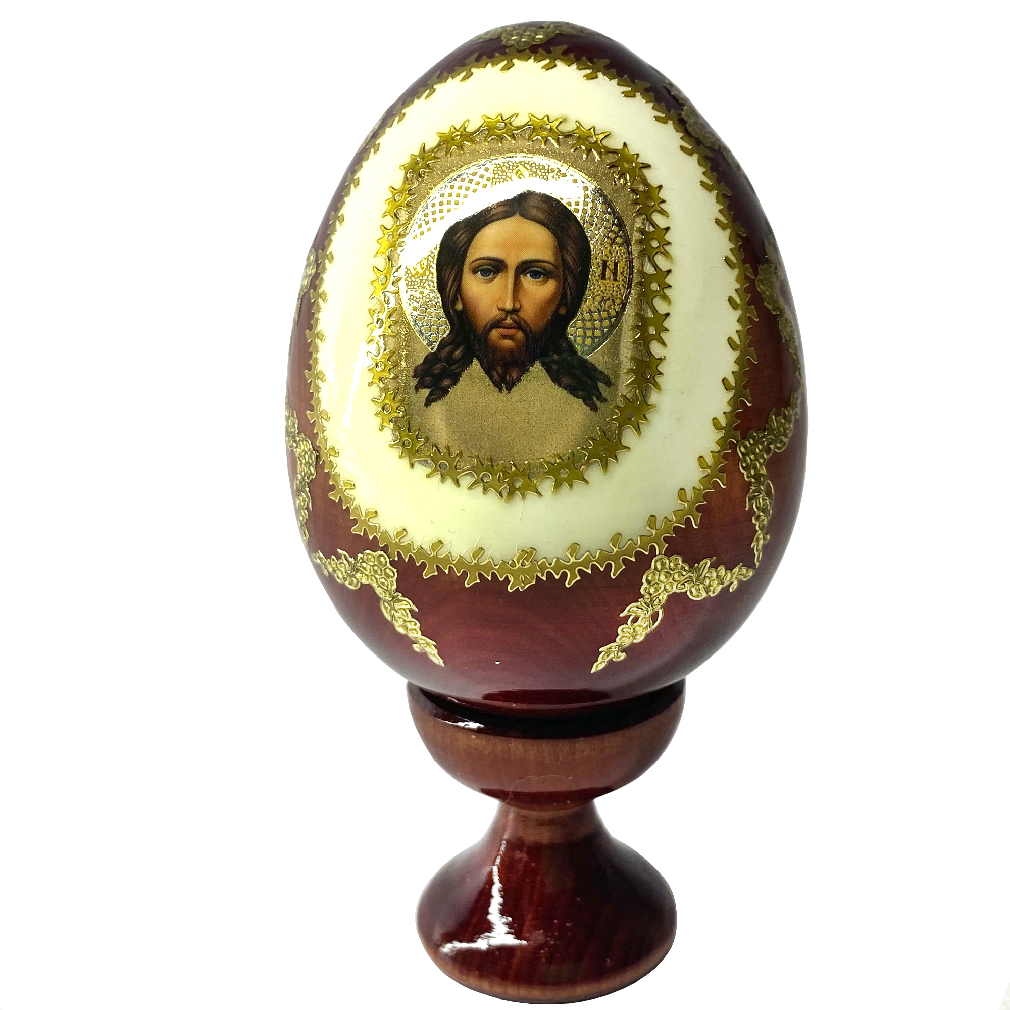 Russian Souvenir Wooden Egg Icon the Savior Holy Face | Mandylion #3, 3.5