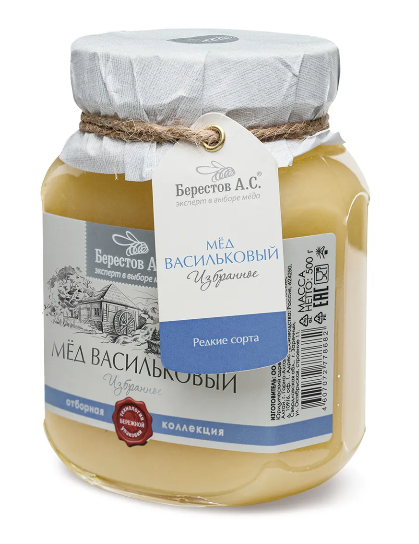 Natural Cornflower Honey, Favorites Collection, Berestov A.S., 500 g / 1.1lb