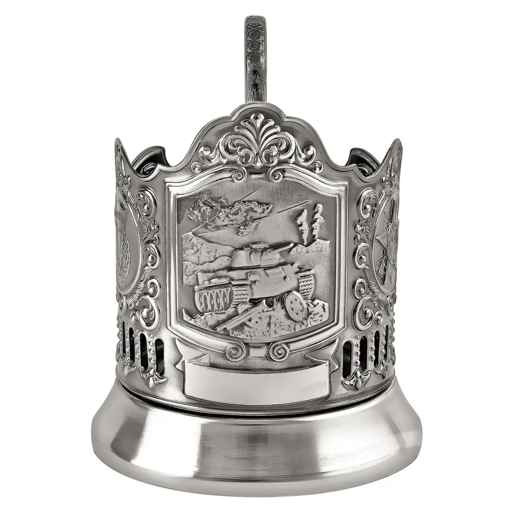 Nickel-Plated Tea Glass Holder With Blackened Finish “T-34 Tank”
