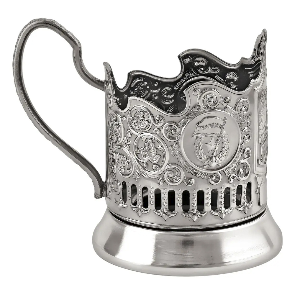 Nickel-Plated Tea Glass Holder With Blackened Finish “T-34 Tank”