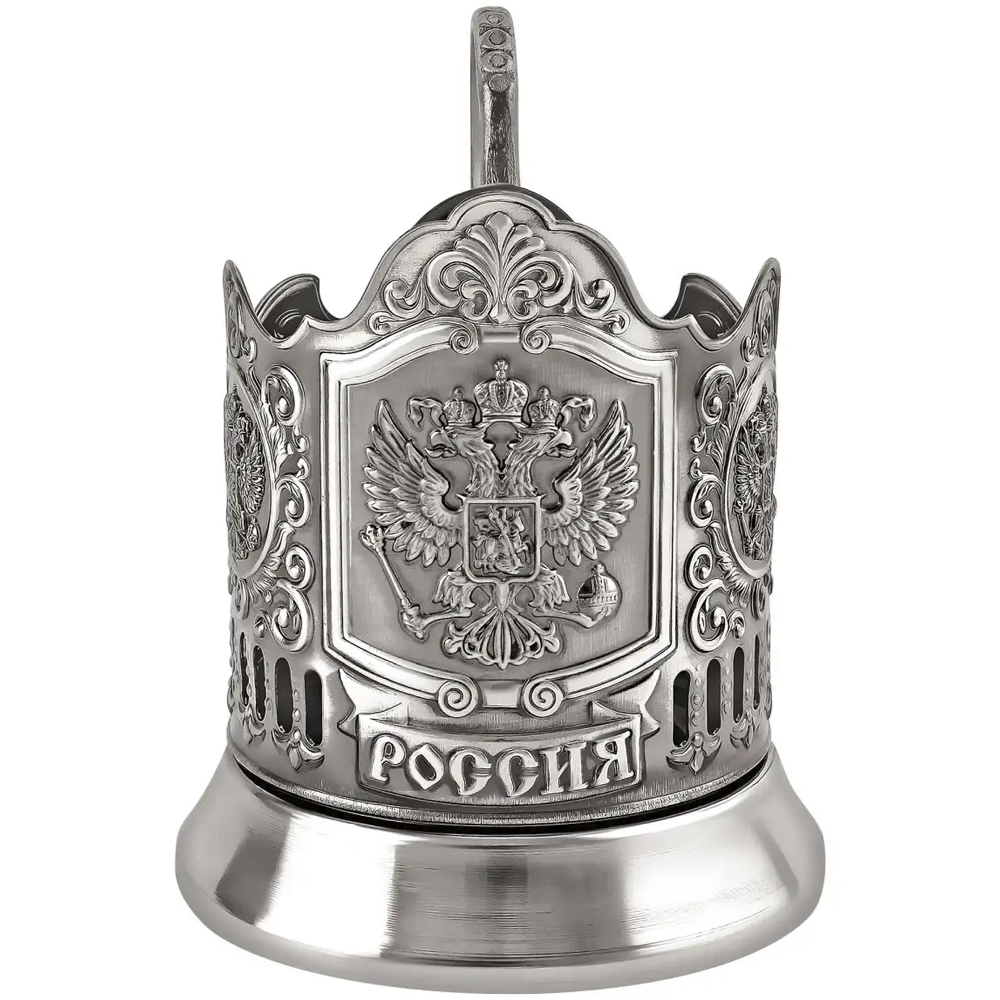Nickel-Plated Tea Glass Holder With Blackened Finish “Coat Of Arms Of The Russian Federation”