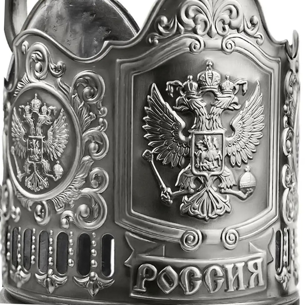 Nickel-Plated Tea Glass Holder With Blackened Finish “Coat Of Arms Of The Russian Federation”