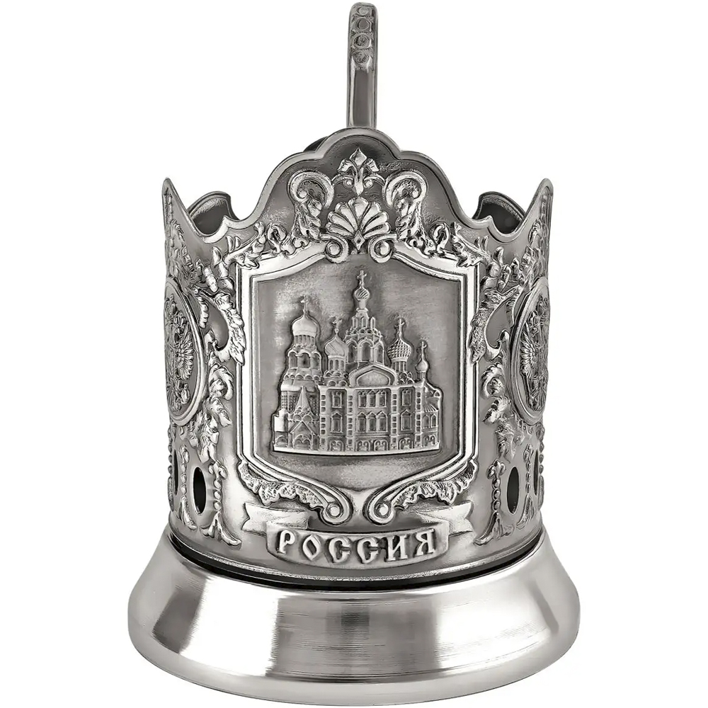 Nickel-Plated Blackened Glass Holder With Crystal Glass 250 ml “Church of the Savior on Spilled Blood,” Kolchugino Melchior