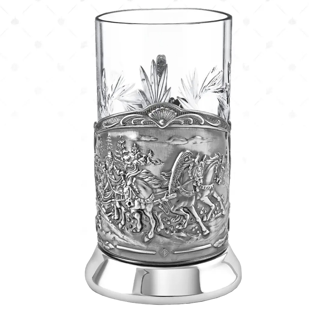 Nickel-Plated Blackened Glass Holder With Crystal Glass “Triumphal Troika” 250 ml Kolchugino Melchior