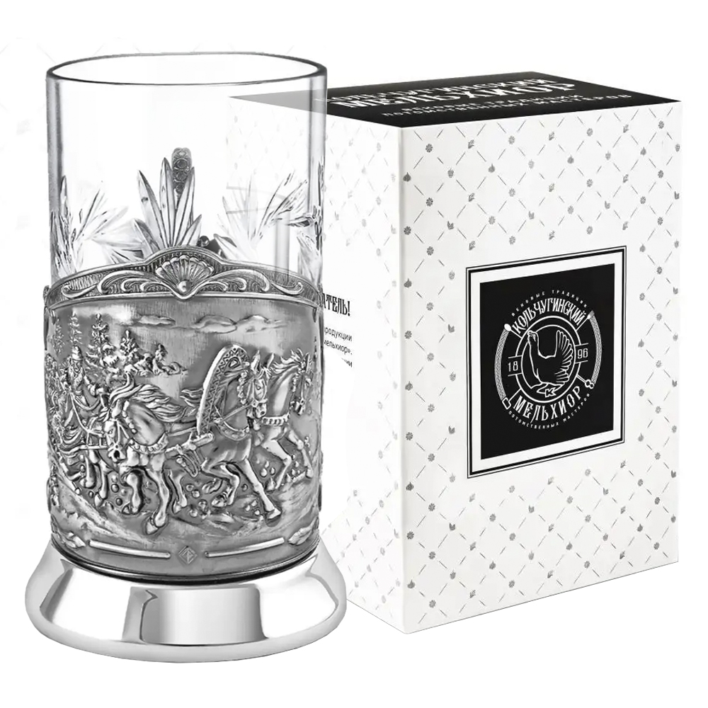 Nickel-Plated Blackened Glass Holder With Crystal Glass “Triumphal Troika” 250 ml Kolchugino Melchior