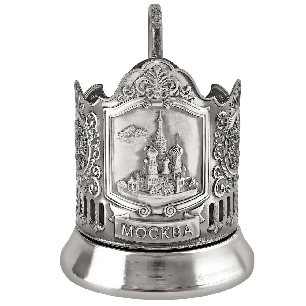 Nickel-Plated Blackened Glass-Holder With Crystal Glass 250 ml “Saint Basil’s Cathedral,” Kolchugino Melchior