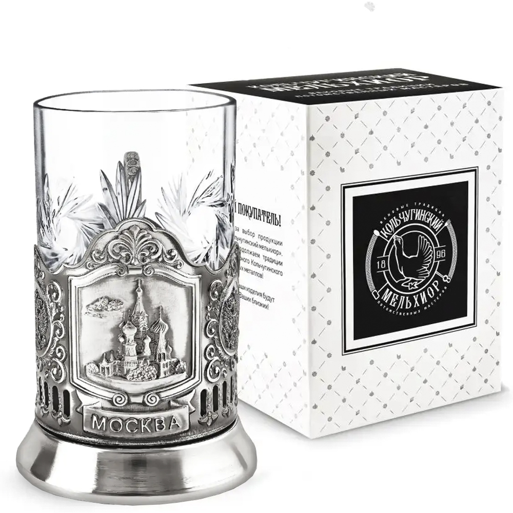 Nickel-Plated Blackened Glass-Holder With Crystal Glass 250 ml “Saint Basil’s Cathedral,” Kolchugino Melchior