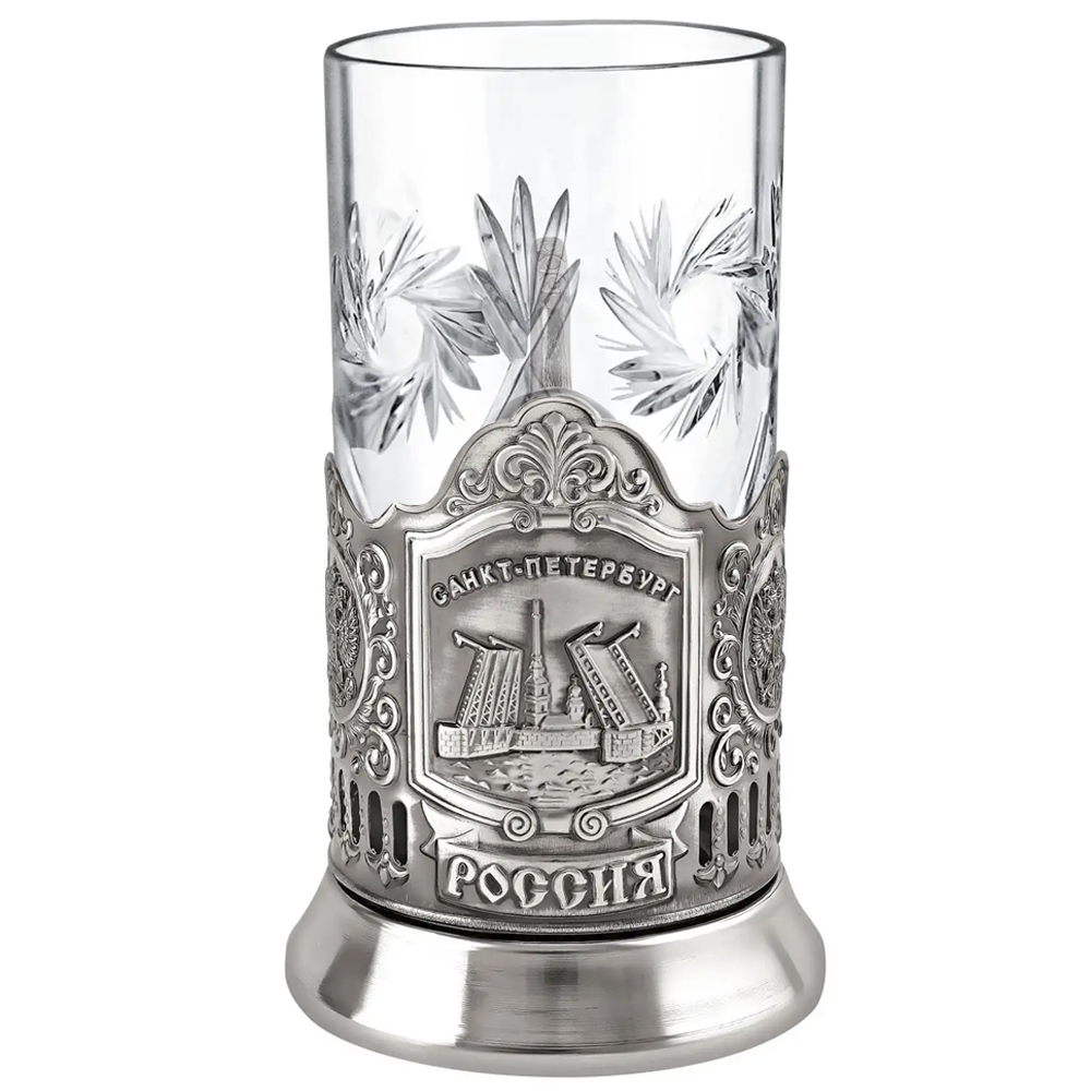 Nickel-Plated Blackened Glass Holder With Crystal Glass 250 ml “Drawbridges” Kolchugino Melchior