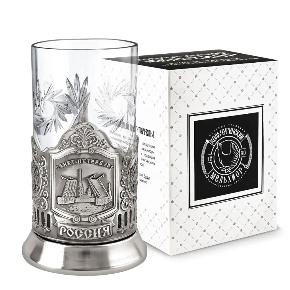 Nickel-Plated Blackened Glass Holder With Crystal Glass 250 ml “Drawbridges” Kolchugino Melchior