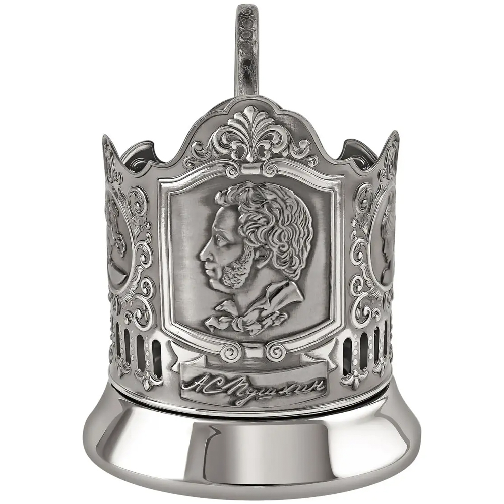 Nickel-Plated Tea Glass Holder With Blackened Finish “Pushkin”
