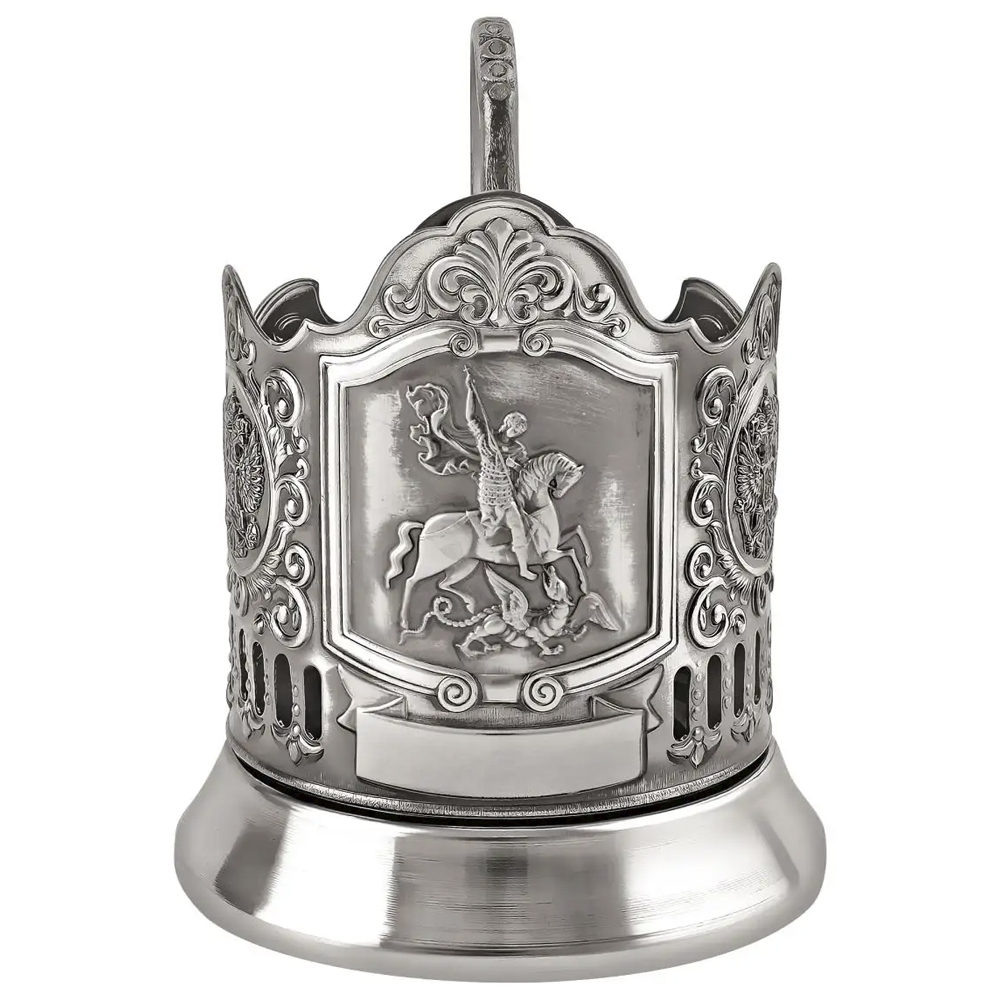 Nickel-Plated Blackened Glass Holder With Crystal Glass “Saint George the Victorious” Kolchugino Melchior