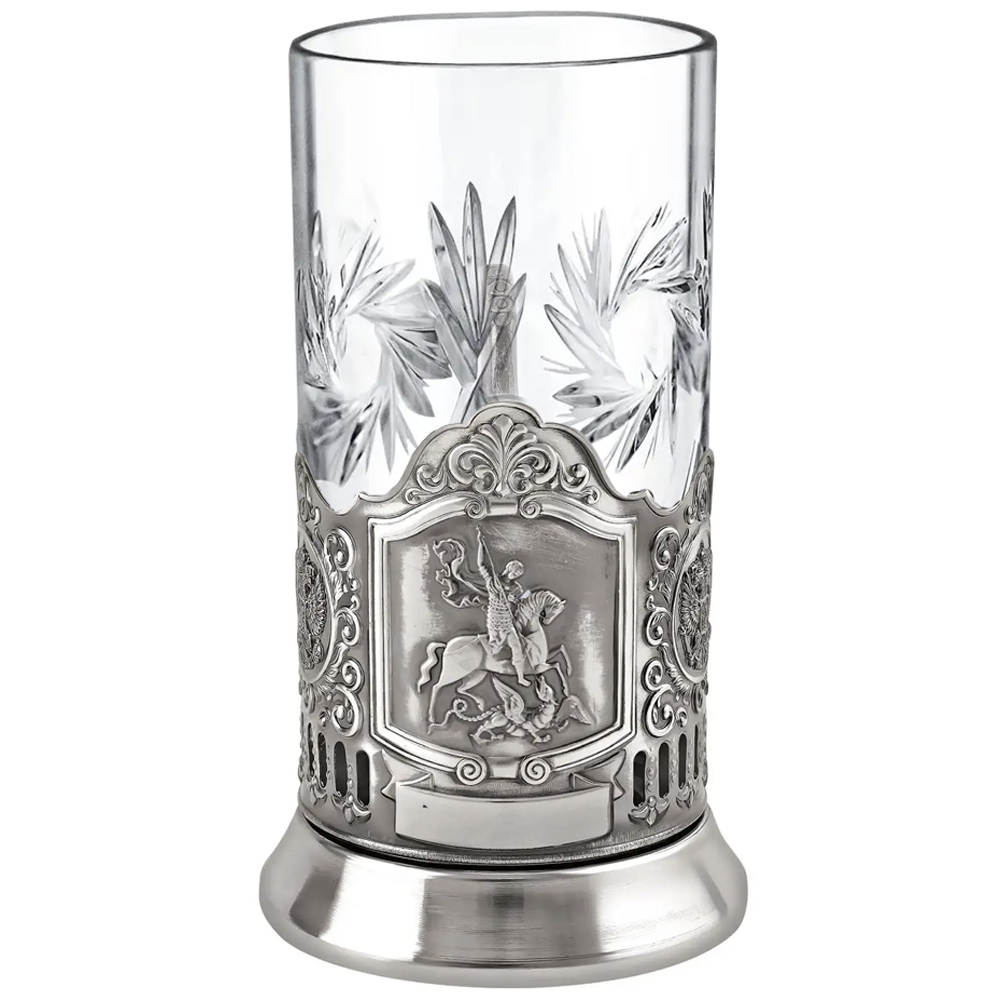Nickel-Plated Blackened Glass Holder With Crystal Glass “Saint George the Victorious” Kolchugino Melchior