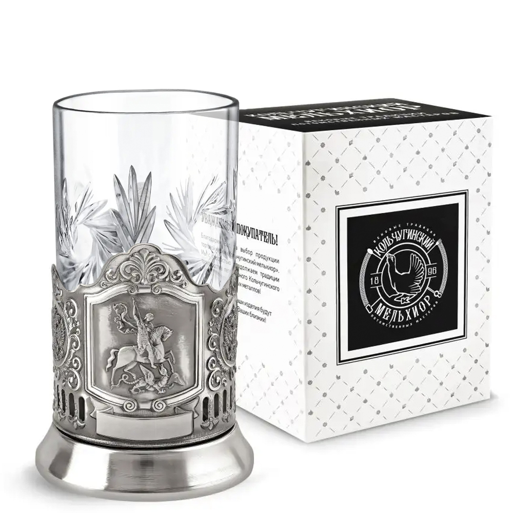 Nickel-Plated Blackened Glass Holder With Crystal Glass “Saint George the Victorious” Kolchugino Melchior