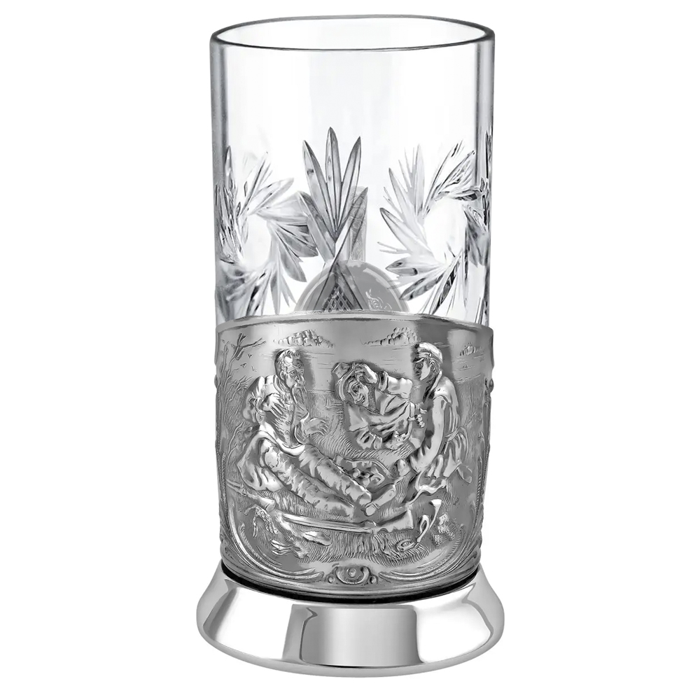 Nickel-Plated Blackened Glass Holder With Crystal Glass 250 ml “Hunters”, Kolchugino Melchior