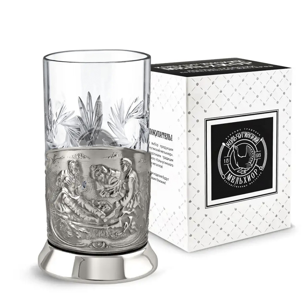 Nickel-Plated Blackened Glass Holder With Crystal Glass 250 ml “Hunters”, Kolchugino Melchior