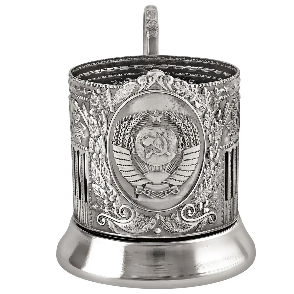 Nickel-Plated Tea Glass Holder With Blackened Finish “Coat Of Arms Of The USSR”