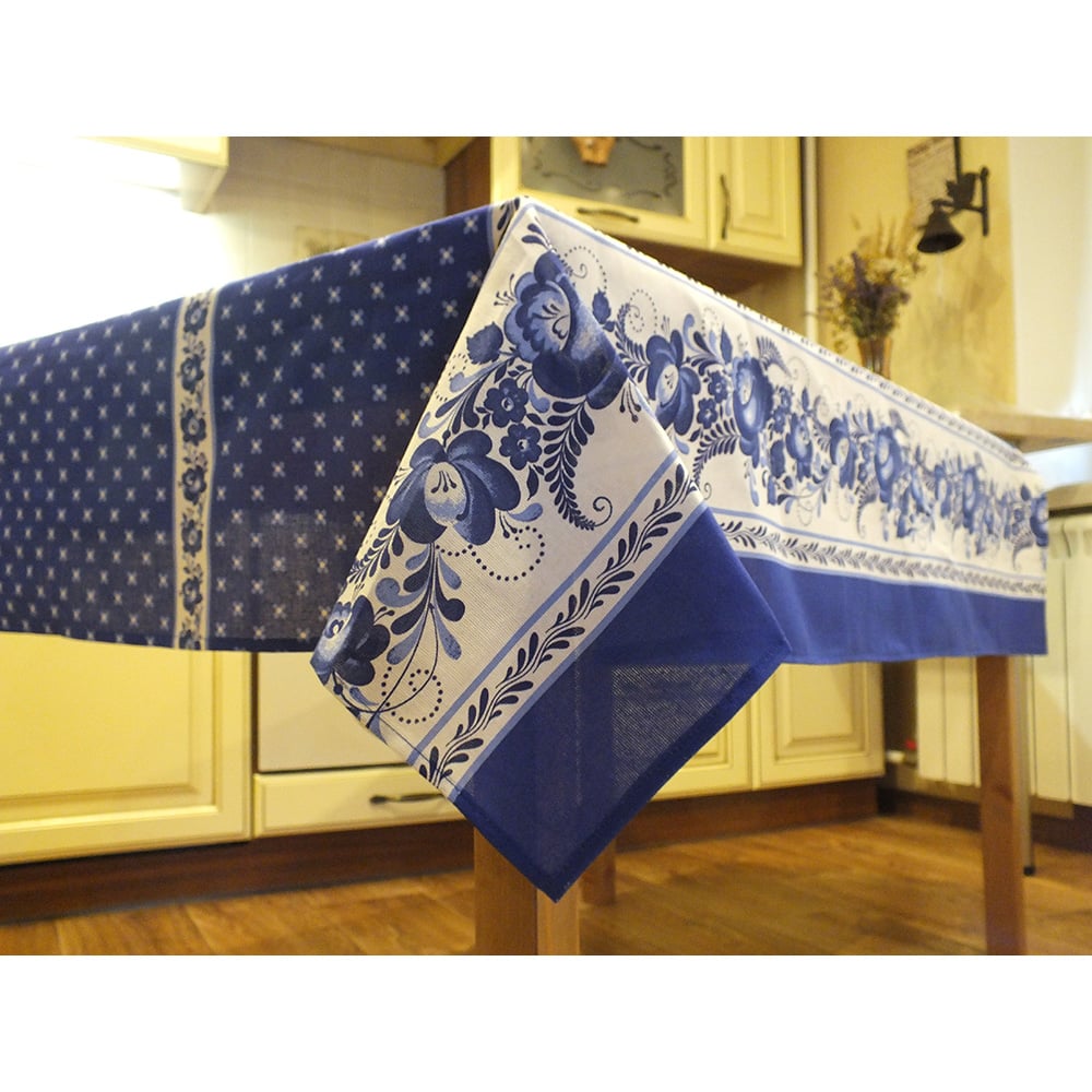 Blue Tablecloth Gzhel Design, Square 59 x 59