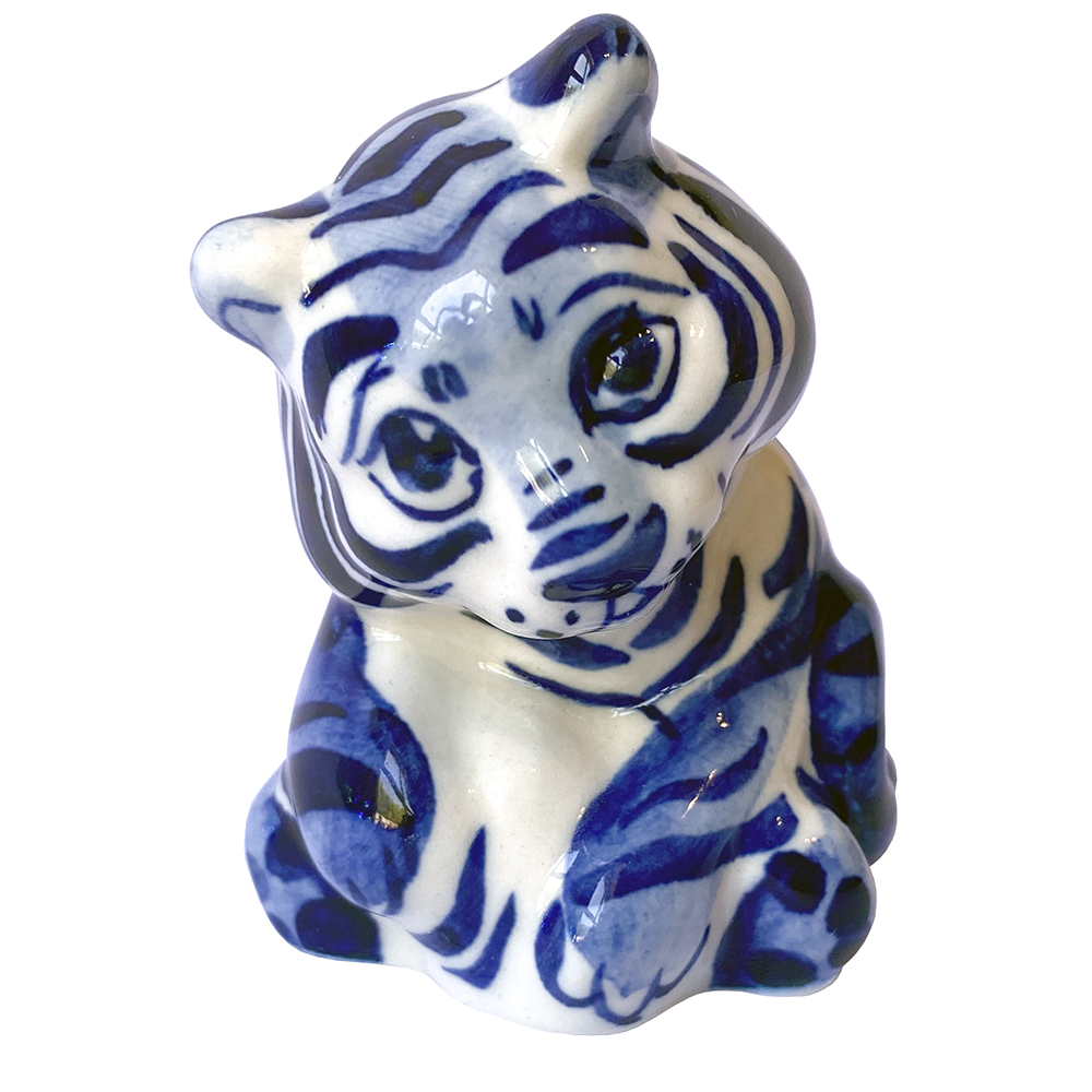 Porcelain Figurine Symbol 2022, Chubby Bonnie Tiger, Gzhel, 2.36''