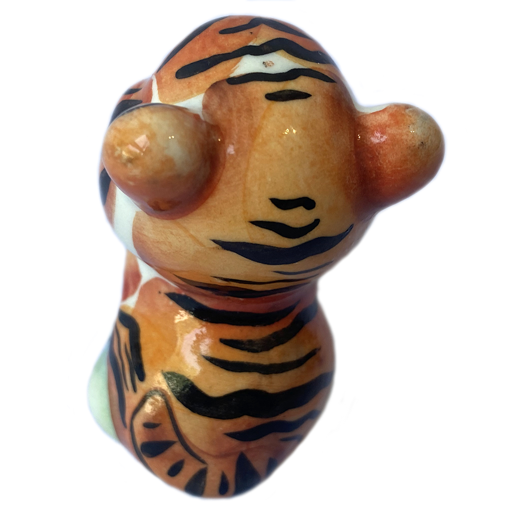 Porcelain Figurine Symbol 2022, Curious Tiger Jack, Colorful Gzhel, 2.17''