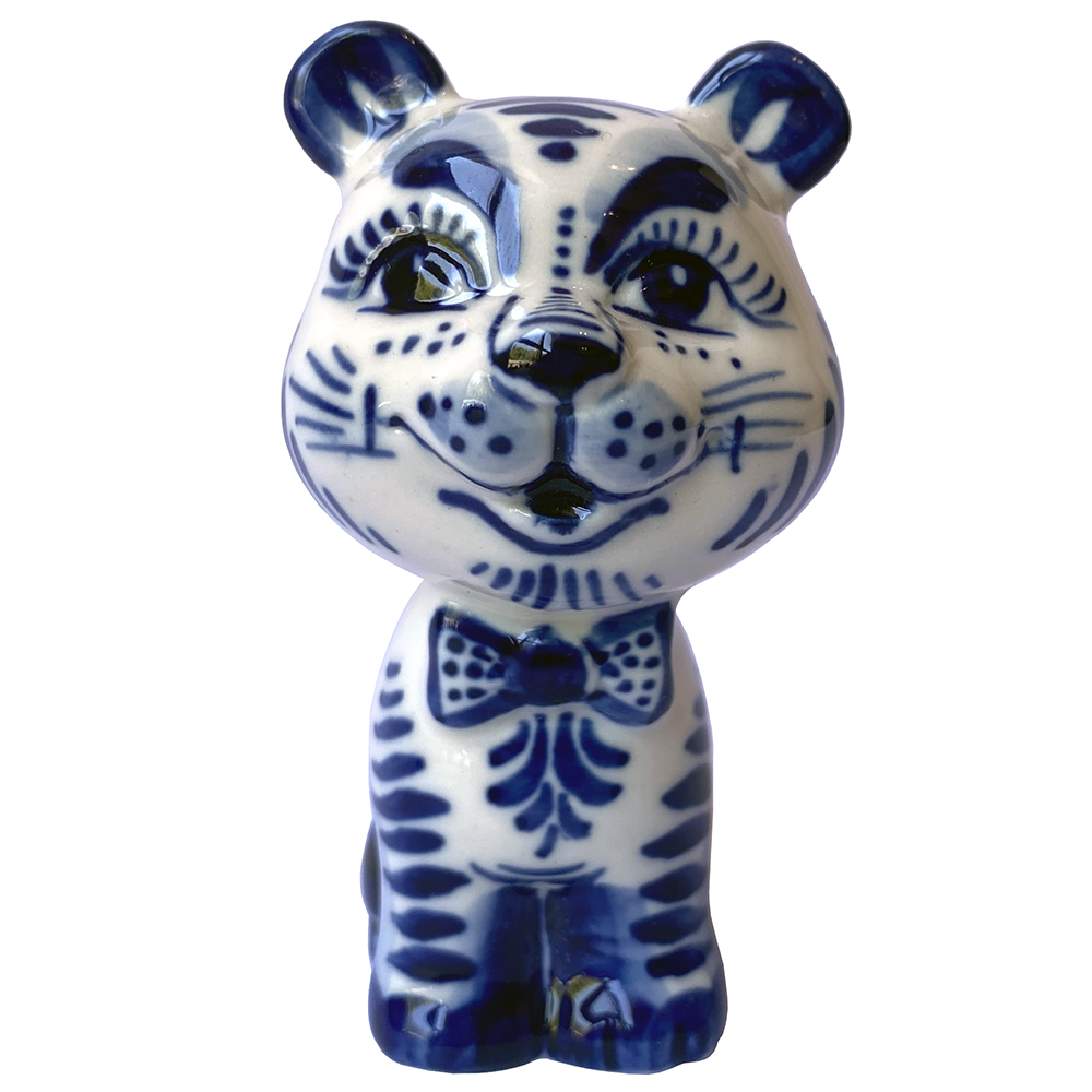 Porcelain Figurine Symbol 2022, Tiger Luchik, Gzhel, 3.54''