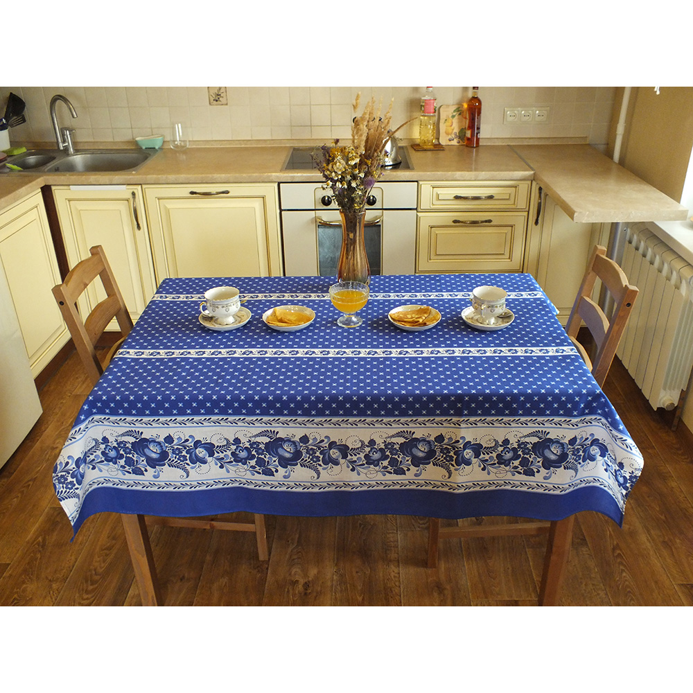 Blue Tablecloth Gzhel Design, Square 59 x 59
