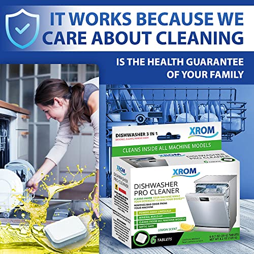 XROM High Efficiency Natural Dishwasher Cleaner 3 in 1 Formula, Removes Odors, 6 Tablets, 120g/ 4.2oz 