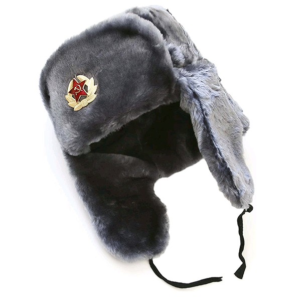 Ushanka, size 60/L. Russian Military Hat with Soviet Army Soldier Insignia, Gray