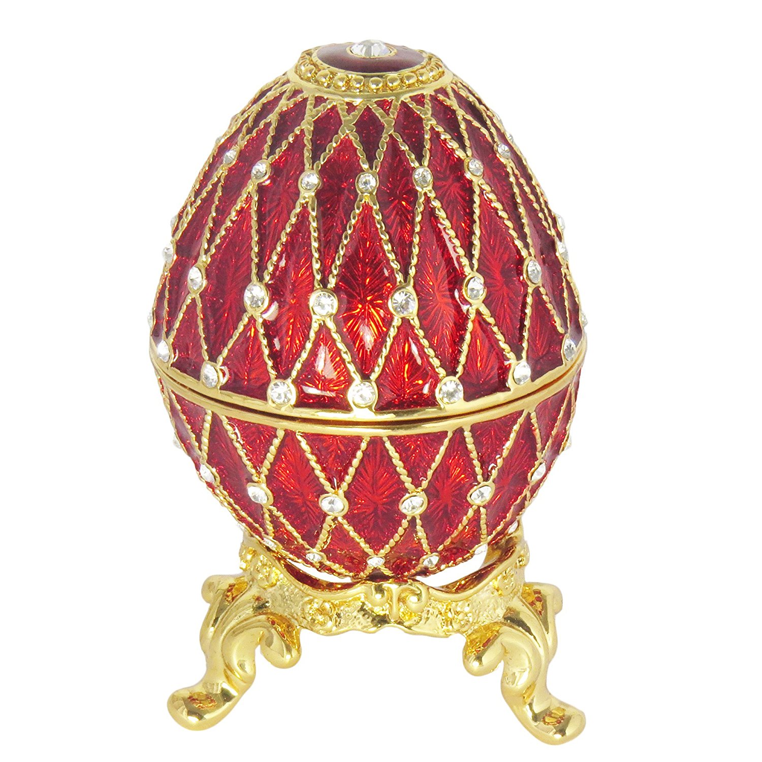 Egg Trinket Box with Clock (5 rows of rhinestones) RED, 2.75