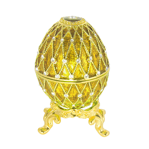 Russian Style Egg with Clock and Swarovski Crystals (5 rows, golden), 2.5