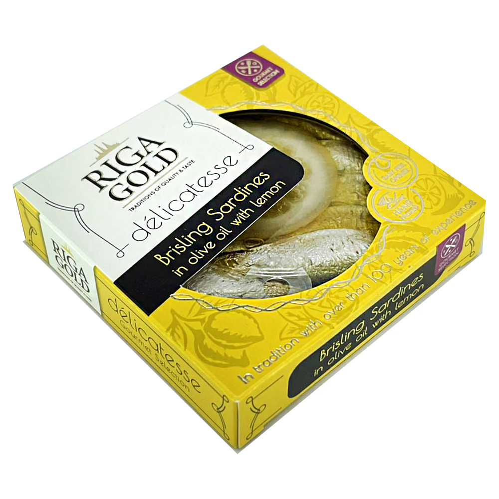 Bristling Sardines In Olive Oil w/ Lemon, Riga Gold, 120g/ 4.23oz
